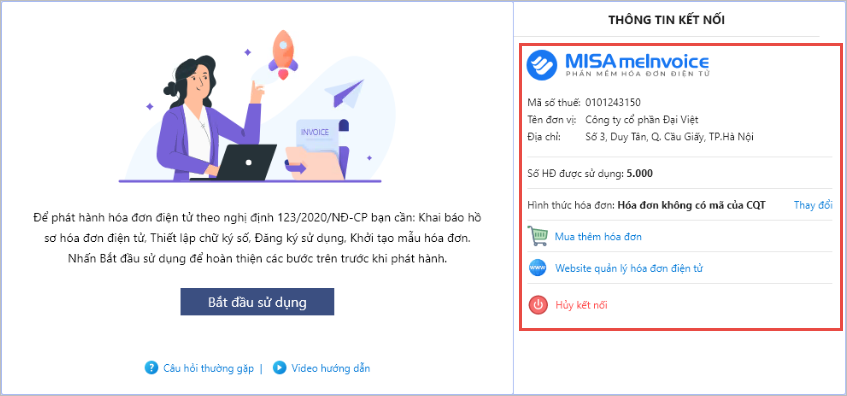 kết nối thành công meinvoice