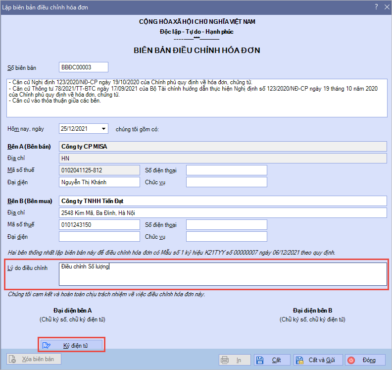 biên bản điều chỉnh 2