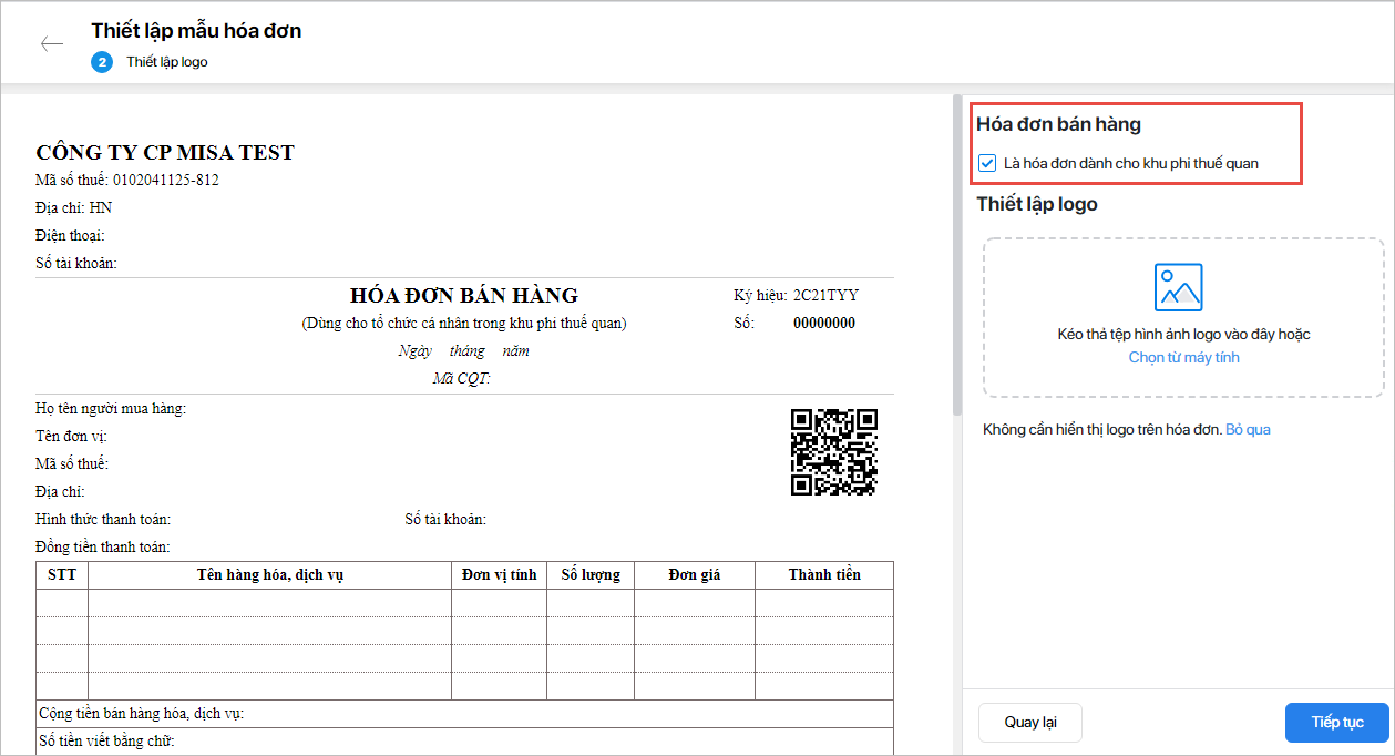 thiết lập mẫu hóa đơn