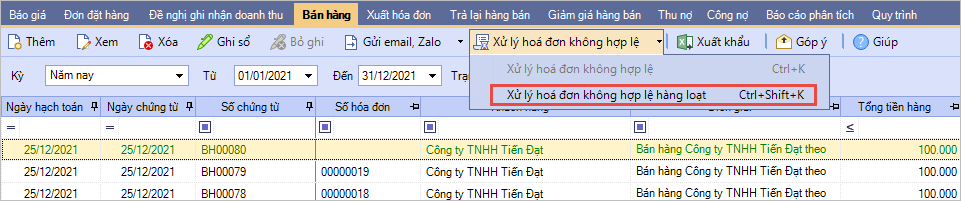 xử lý hóa đơn