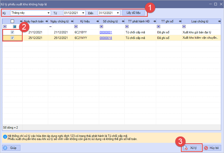 xử lý phiếu xuất kho