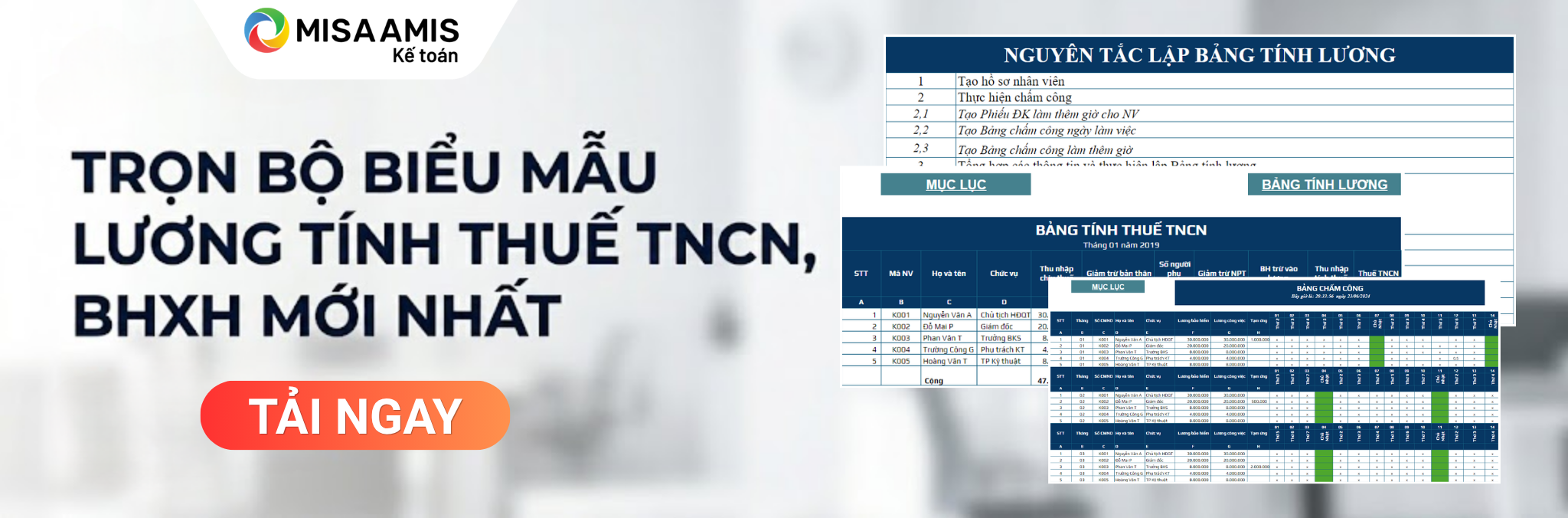 bộ biểu mẫu lương, tính thuế TNCN, BHXH mới nhất