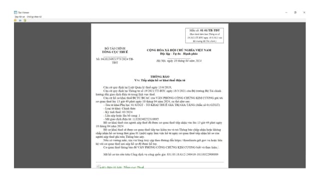 đọc file xml tờ khai thuế